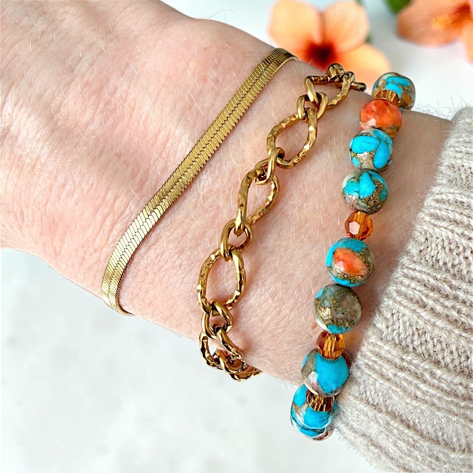HIBISCUS SKY turquoise and Austrian crystal bracelet – Kristine T